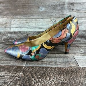 Johansen Women's Multicolor Floral Abstract Leather Pumps Shoes USA SZ 8 Vintage